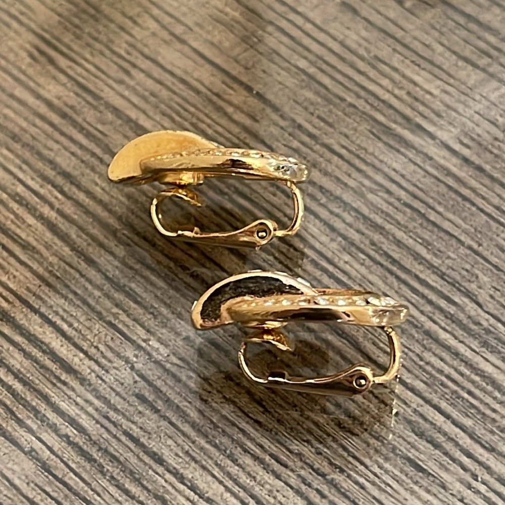 Vintage CHRISTIAN DIOR Door Knocker Clip On Earrings Gold Rhinestone Signed 70’s - Picture 7 of 17